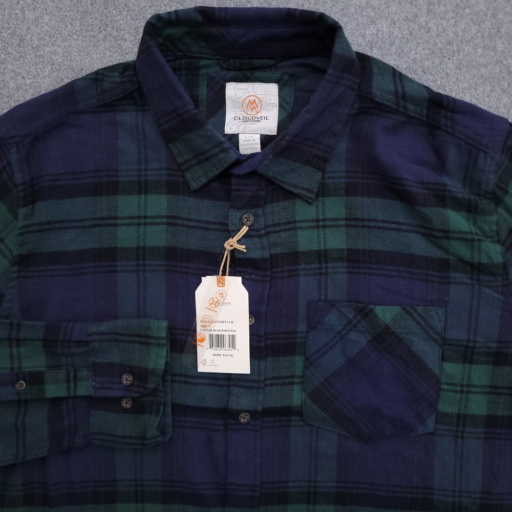 Cloudveil Shirt Mens Large Flannel Blackwatch Tartan Plaid Button Up